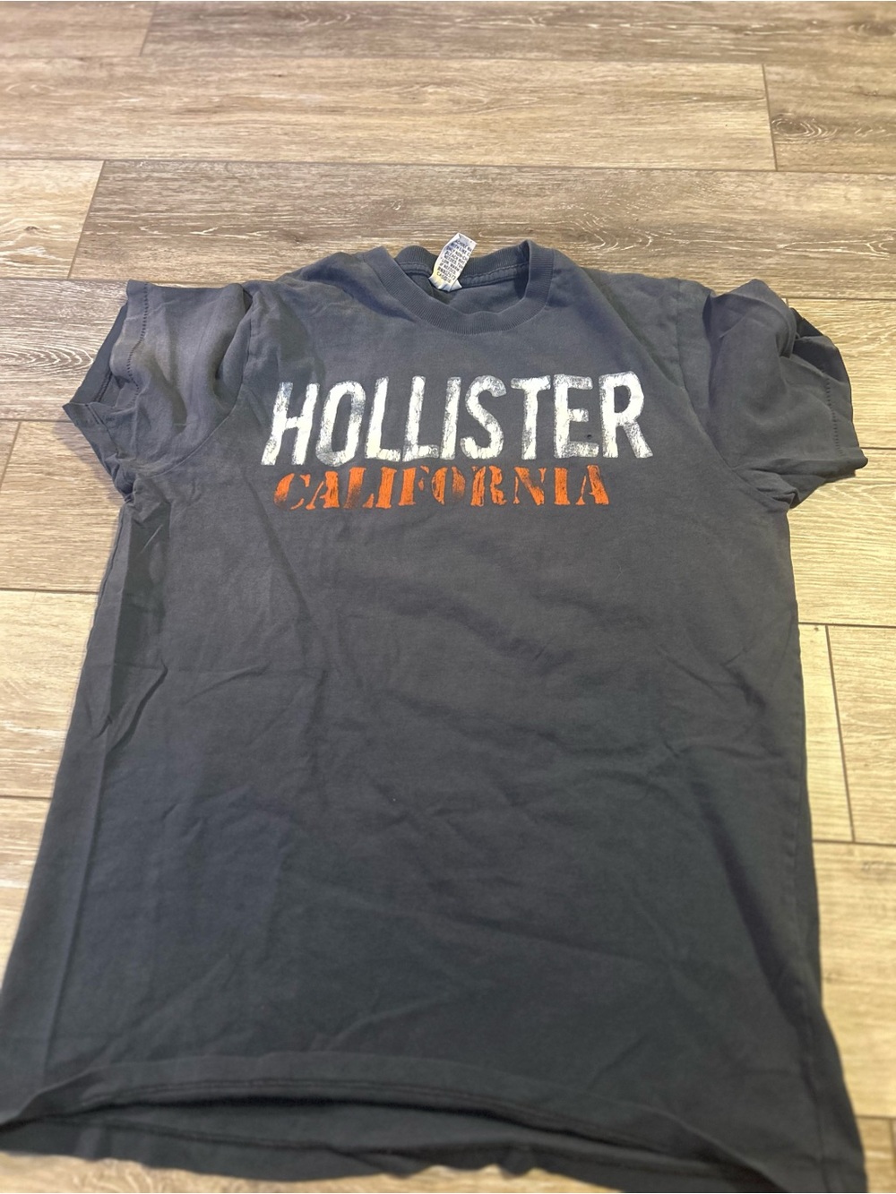 Hollister Black Short Sleeve Tee with White & Orange Logo